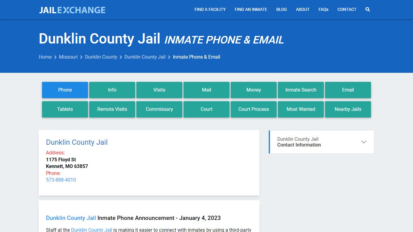 Inmate Phone - Dunklin County Jail, MO - Jail Exchange
